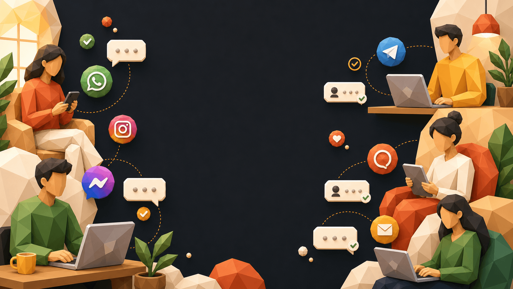 Low-poly illustration of customers receiving agent replies