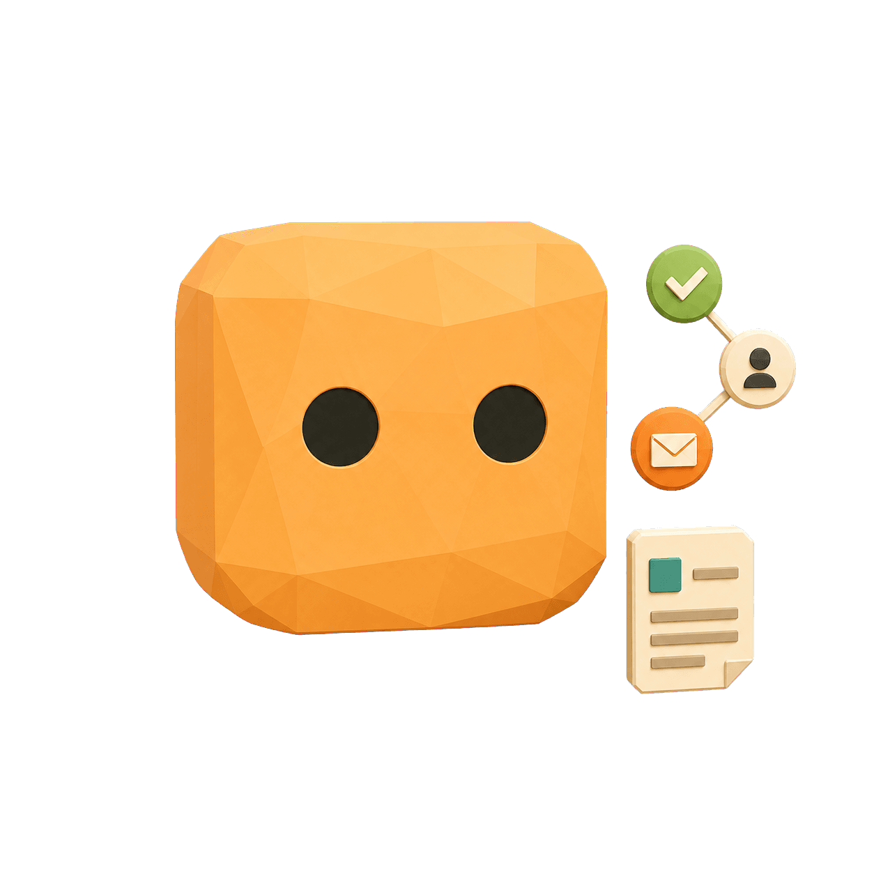 Low-poly AgentsGT cube with document and tool nodes