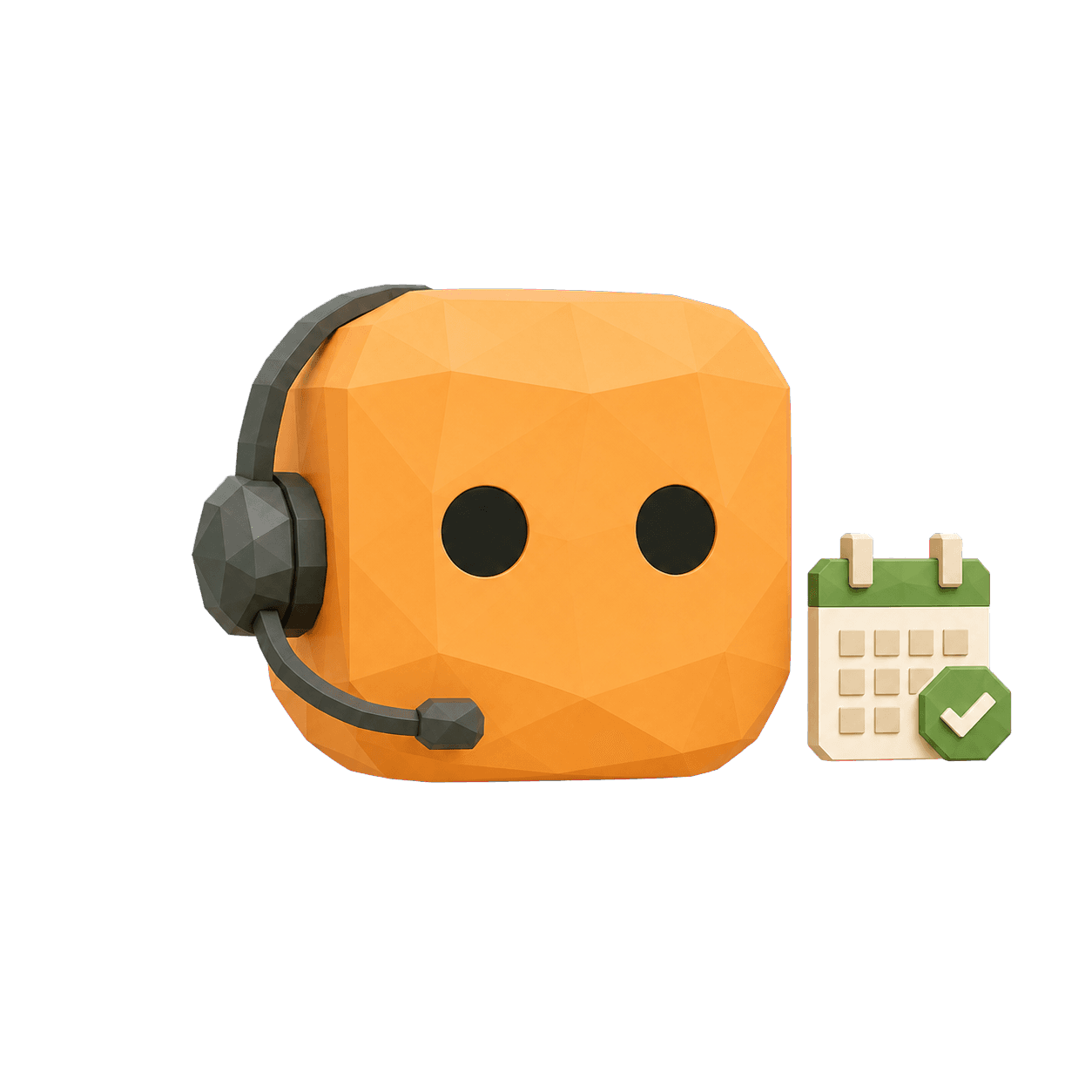 Low-poly AgentsGT cube with a headset and calendar